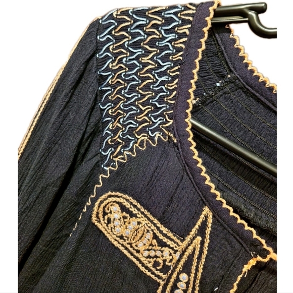 Free People Wind Willow Boho Embroidered Tied Neck Tunic Dress  Small‎ Festival - Picture 7 of 9